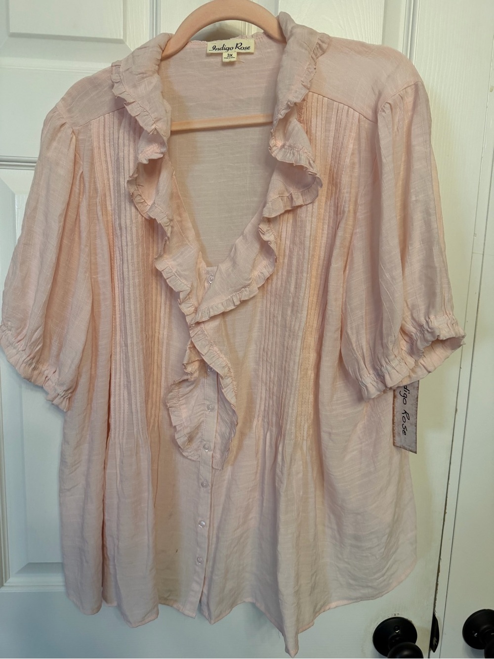 Women's Light Pink Ruffled Button-Front Blouse